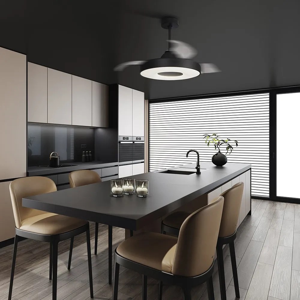 Lustra LED cu Ventilator si telecomanda COIN negru