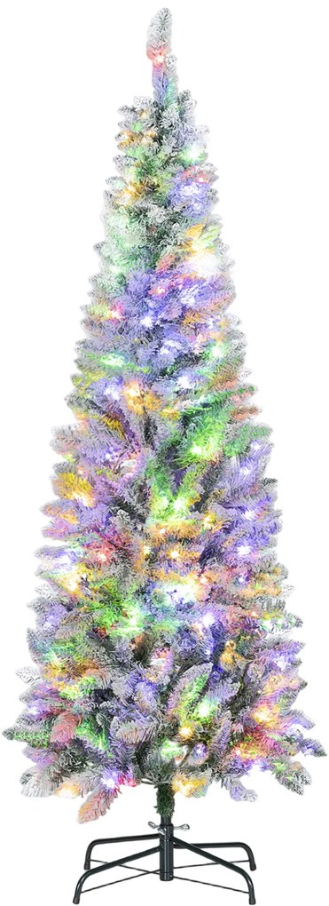 HOMCOM Brad de Crăciun Înzăpezit cu 180 de Lumini LED cu 11 Efecte și 479 de Ramuri, Ø65x180 cm, Verde și Alb | Aosom Romania