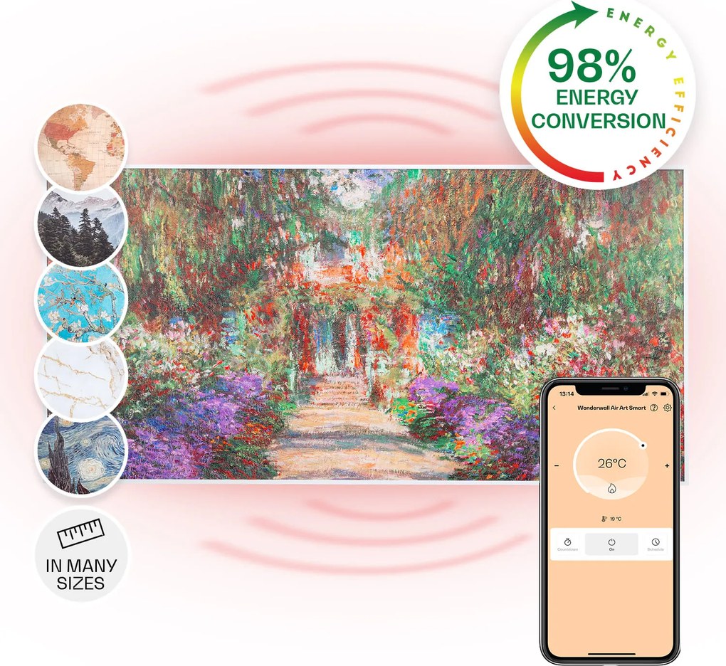 Klarstein Wonderwall Air Art Smart, încălzitor cu infraroșu, 120 x 60 cm, 700 W, aplicație, aleea din grădină