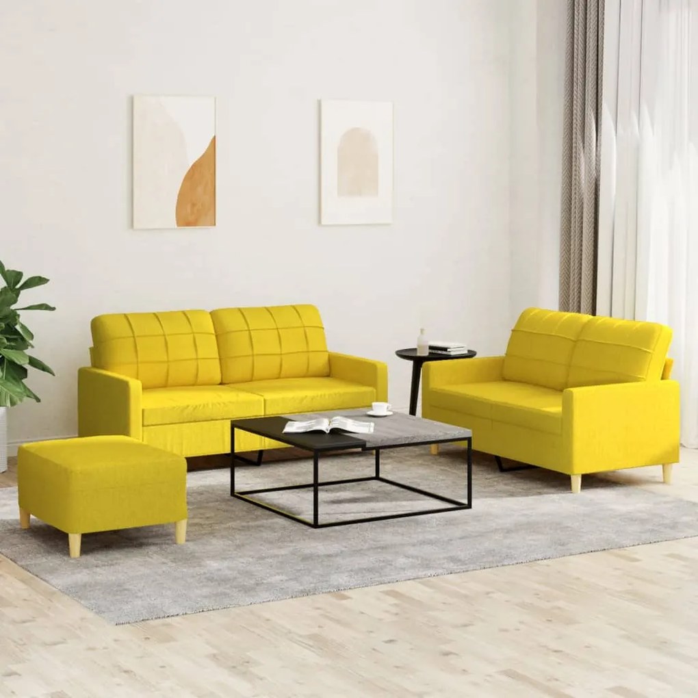 3201287 vidaXL Set de canapele cu perne, 3 piese, galben deschis, textil