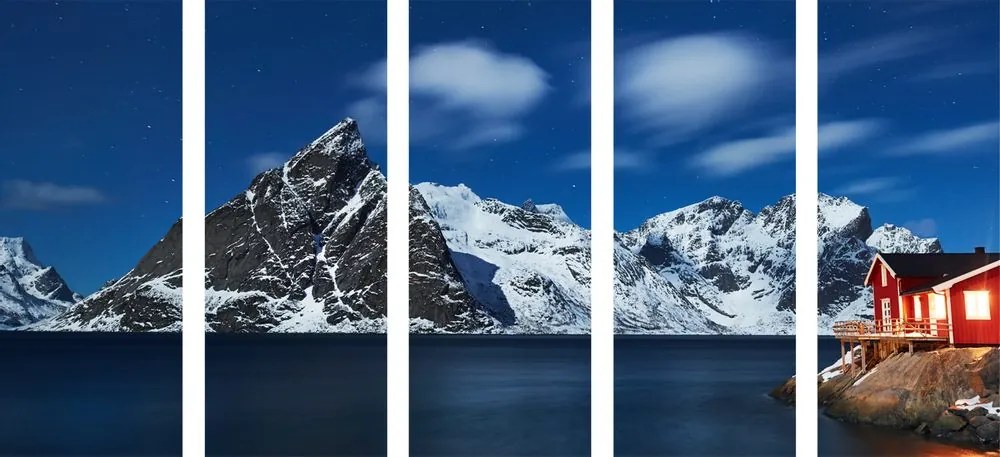 Tablou 5-piese peisaj nocturn în Norvegia