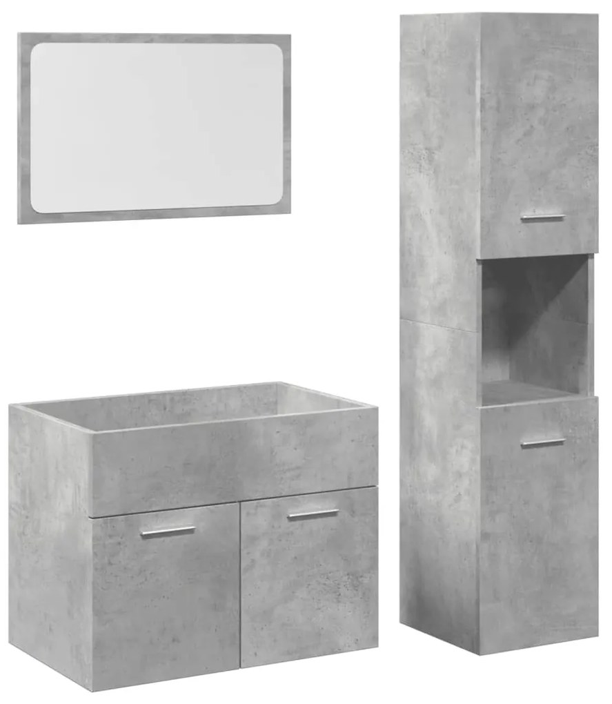 3324868 vidaXL Set mobilier de baie, 3 piese, gri beton, lemn compozit