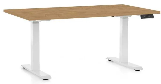 Masă înălțime reglabilă OfficeTech C, 120 x 80 cm, picioare albe, stejar piatra