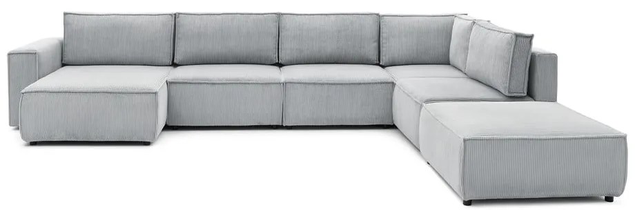 Colțar gri deschis cu tapițerie din catifea reiată (cu colț pe partea dreaptă/în formă de "U") Nihad modular – Bobochic Paris