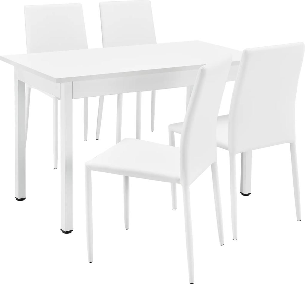 [en.casa]® Masa de bucatarie/salon design modern - (120x60cm) masa cu 4 scaune imitatie piele -alb