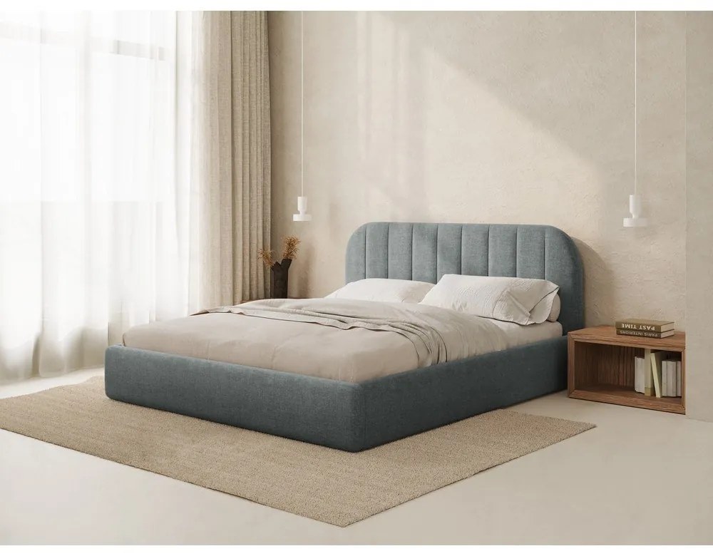 Pat matrimonial gri închis tapițat cu spațiu de depozitare cu somieră 140x200 cm Juno – Windsor &amp; Co Sofas