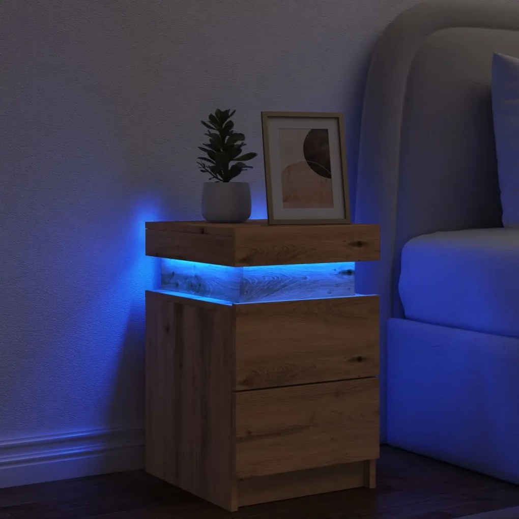 vidaXL Noptieră cu LED, stejar artizanal, 35x39x55 cm, lemn prelucrat