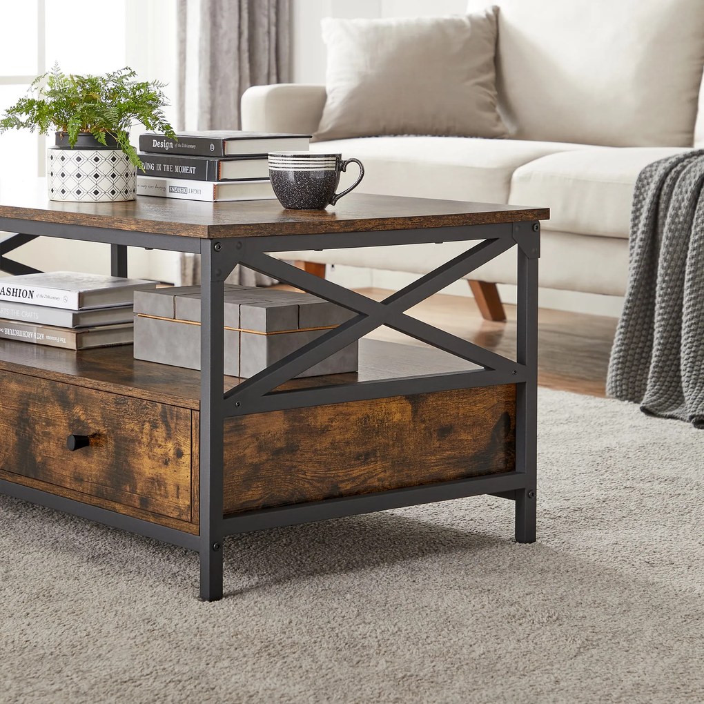 Masuta de cafea TAYLOR 100x55 cm cu sertare, maro rustic