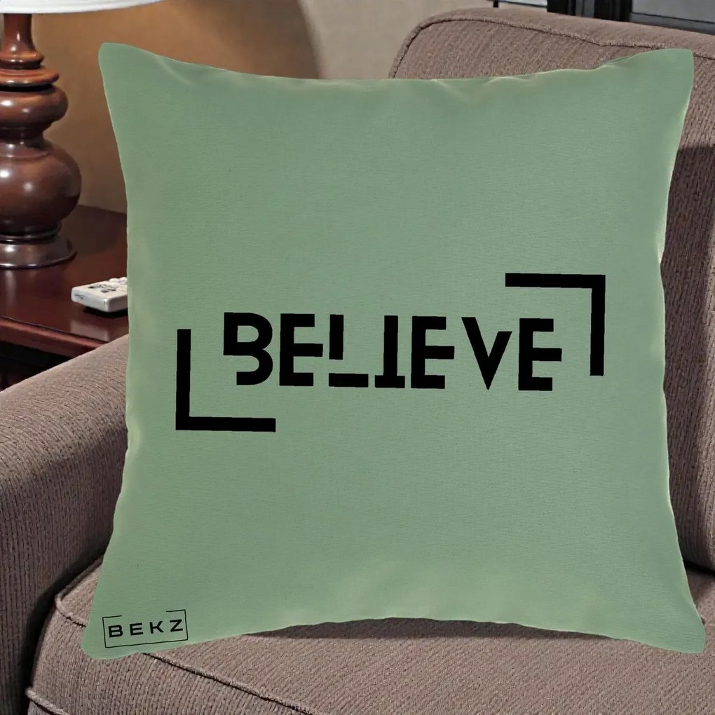 Perna Decorativa Believe Minimalist, 40x40 cm, Verde, Husa Detasabila, Perna Inclusa, BEKZ®