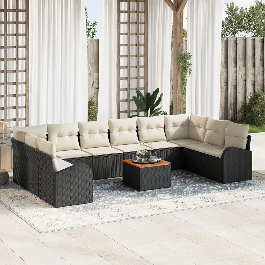 vidaXL Set de canapele pentru grădină 11 pcs Negru Rattan poli