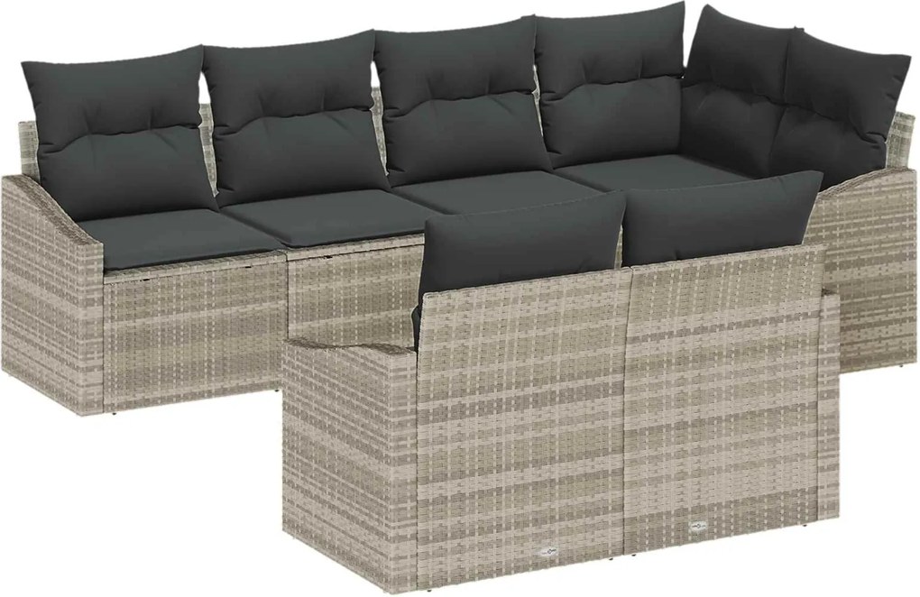 vidaXL Set de canapele pentru grădină 7 pcs Gri deschis poliratan