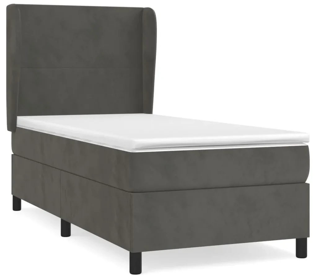 3129064 vidaXL Pat box spring cu saltea, gri închis, 90x190 cm, catifea
