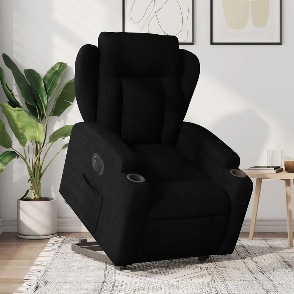 vidaXL Fotoliu electric rabatabil cu ridicare, negru, textil
