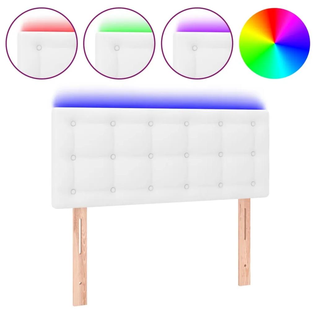 3121685 vidaXL Tăblie de pat cu LED, alb, 80x5x78/88 cm, piele ecologică