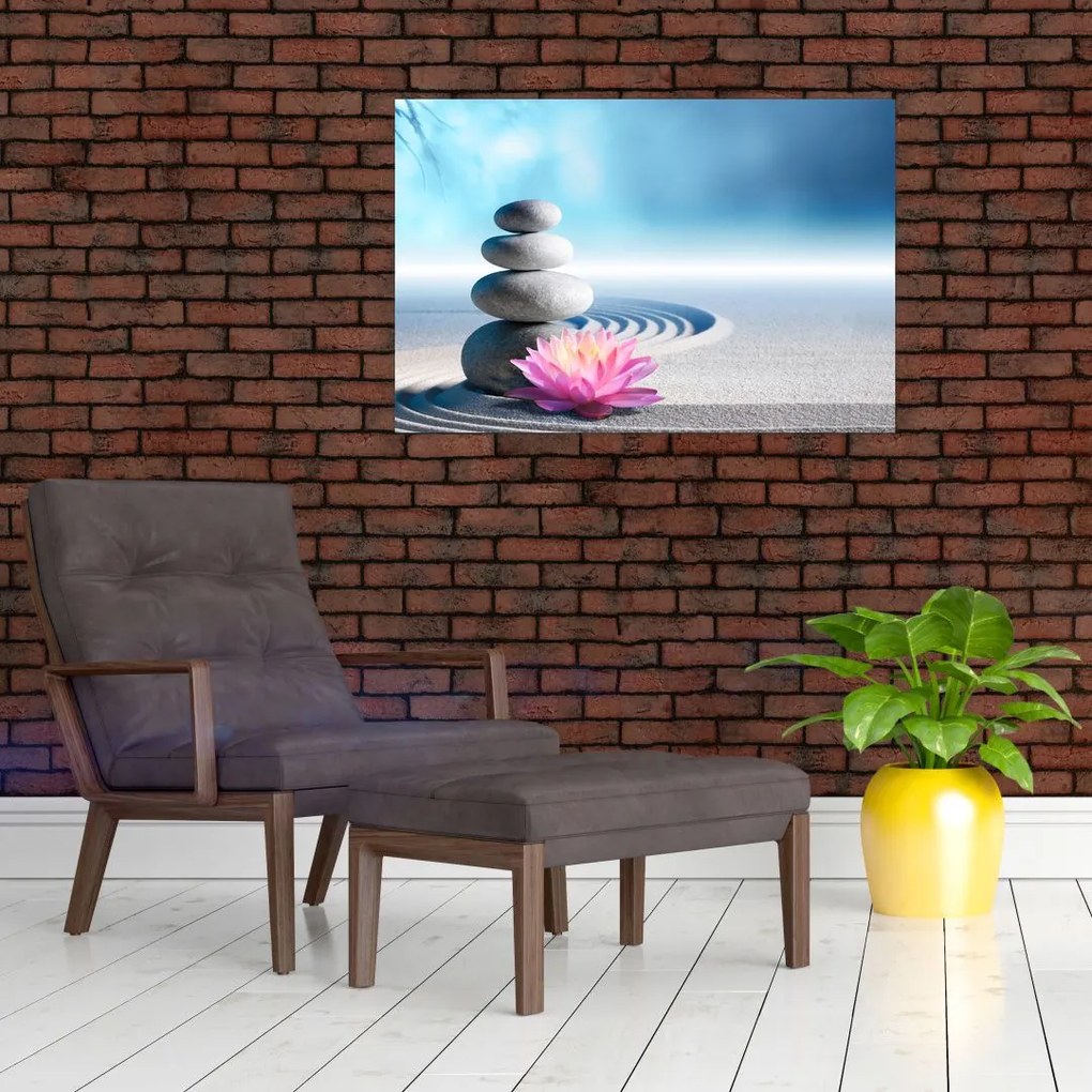 Tablou cu nisip, crin și pietrele spa (90x60 cm)