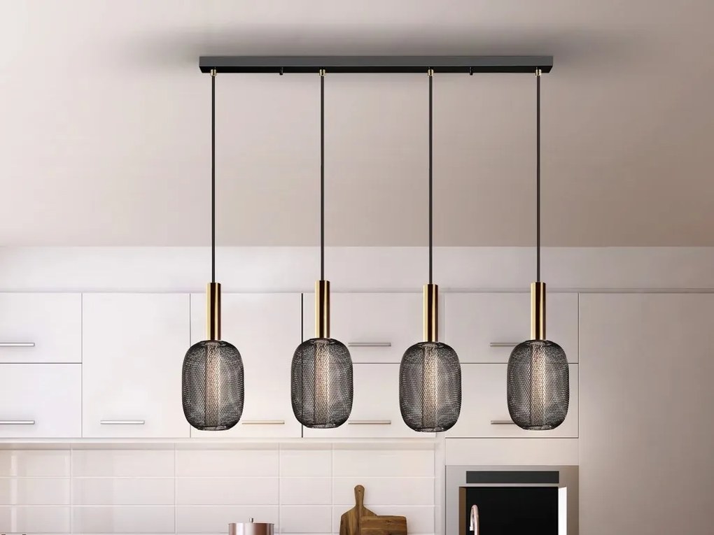 Lustra cu 4 pendule LED design modern Micron negru/auriu