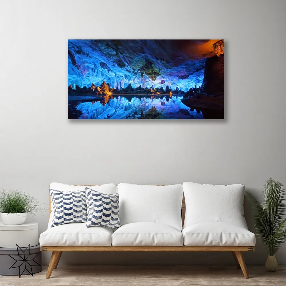 Tablou pe panza canvas Mountain Lake Peisaj Albastru Galben