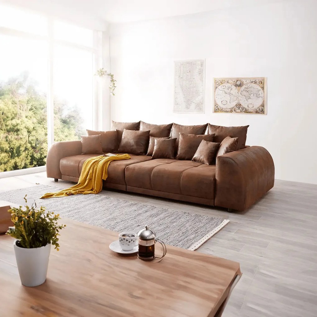Canapea extensibilă dumonde cu 2 lăzi de depozitare si sezut confortabil din spuma high-density, Verona Madagaskar Brown 310x100 cm
