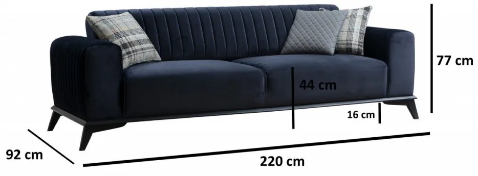 Canapea Extensibilă cu 3 Locuri Lisa, Albastru Marin