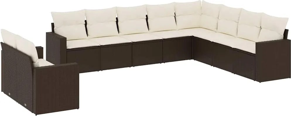 vidaXL Set canapele de grădină cu perne, 10 piese, maro, poliratan