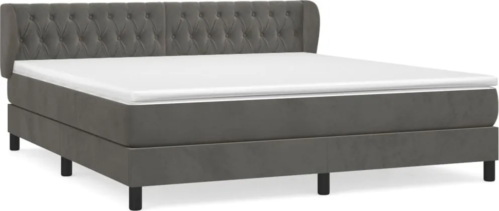 vidaXL Pat box spring cu saltea, gri închis, 160x200 cm, catifea