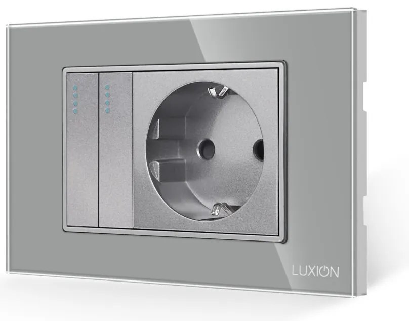 Intrerupator Dublu + Priza cu Rama din Sticla LUXION, Standard Italian, 3M