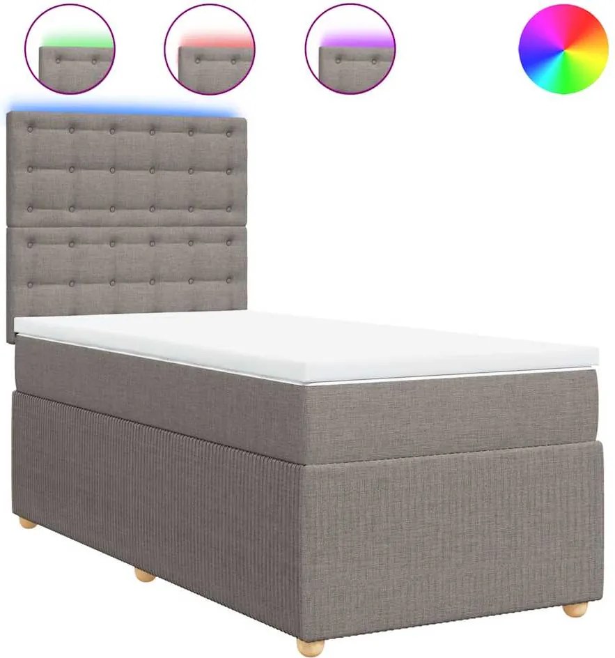 vidaXL Pat box spring cu saltea, gri taupe, 100x200 cm, textil