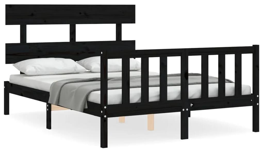 3193245 vidaXL Cadru de pat cu tăblie dublu mic, negru, lemn masiv