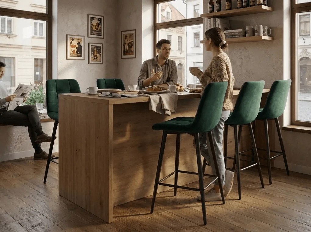 Scaun de bar CHIC VELVET cu picioare negre, verde inchis