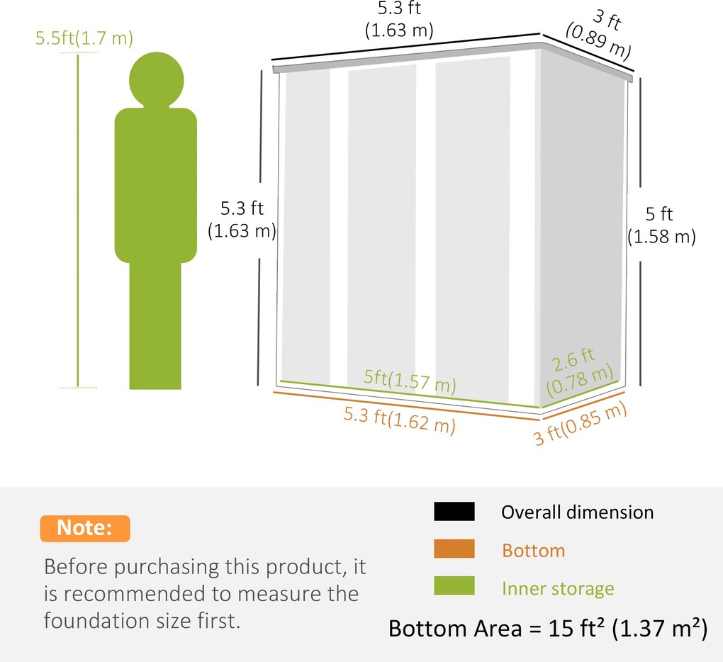 Outsunny Șopron metalic de grădină exterior 1,37 m² 163x89x163 cm cu acoperiș înclinat, uși cu zăvor și mănuși maro | Aosom Romania