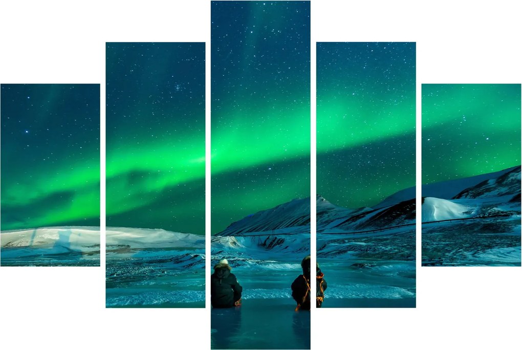 Tablou cu oameni la Aurora borealis (150x105 cm)