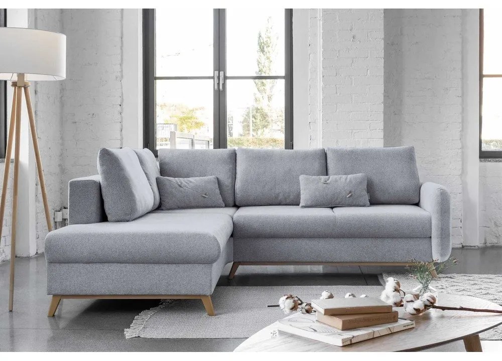 Colțar extensibil cu șezlong pe partea stângă Miuform Scandic Lagom L, gri deschis