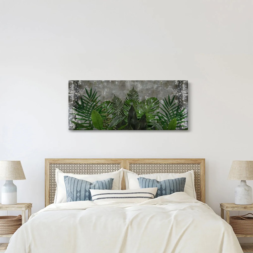 Tablou - Zid de beton cu plante (120x50 cm)