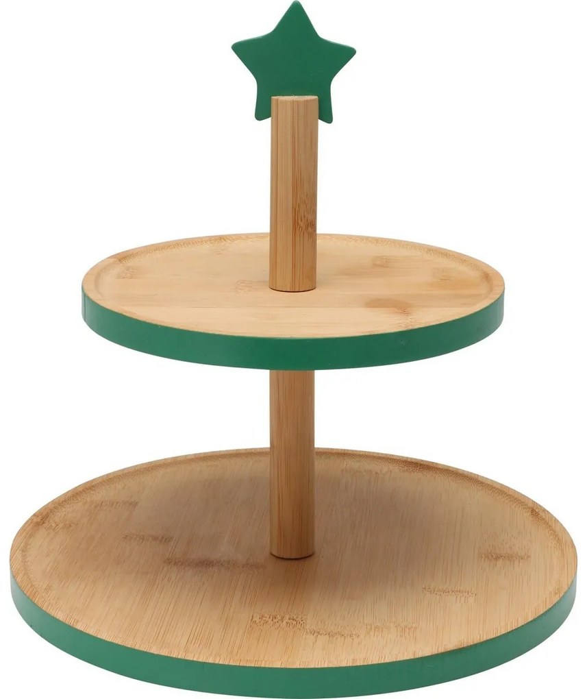 Etajeră din bambus pentru dulciuri, 2 etaje, verde