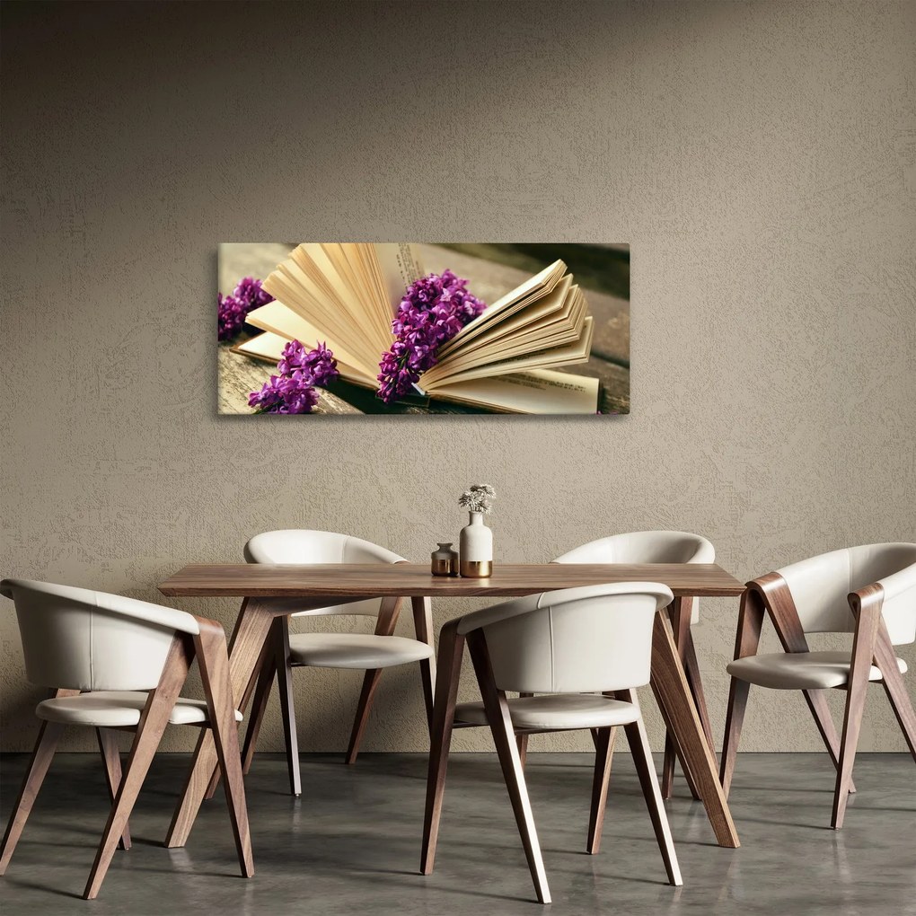 Tablou cu cartea și lavanda (120x50 cm)