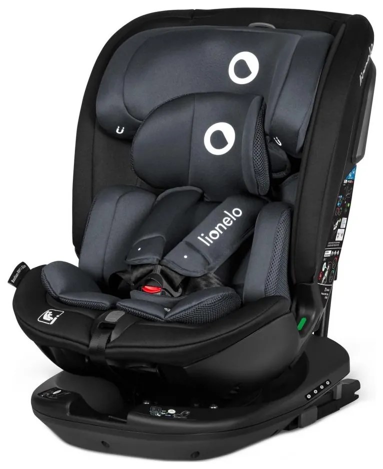 Lionelo - Scaun auto pentru copii rotativ cu bază BASTIAAN i-Size 40-150 cm Gri Stone