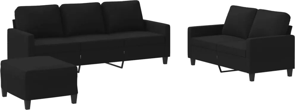vidaXL Set de canapele cu perne, 3 piese, negru, textil