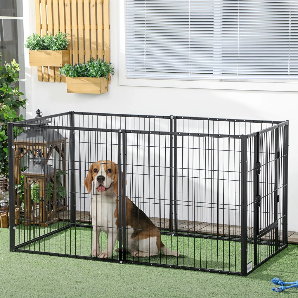 PawHut Parc pentru câini cu 6 panouri Reglabil Gard metalic pentru animale de companie cu cadru din oțel 82,5-150x79x81 cm Negru | Aosom Romania