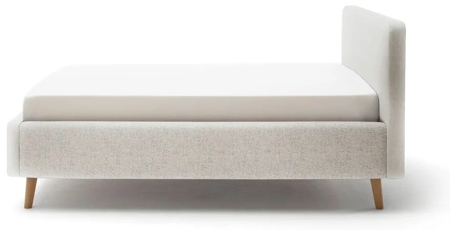 Pat matrimonial bej tapițat cu spațiu de depozitare cu somieră 140x200 cm Mattis – Meise Möbel