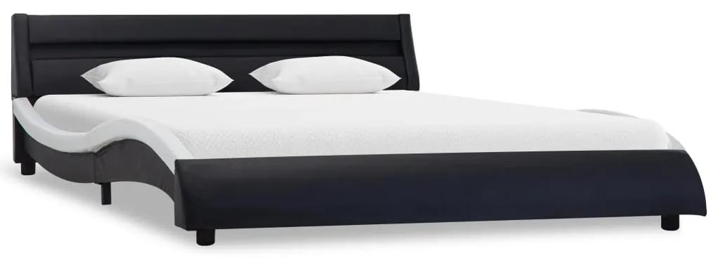 285689 vidaXL Cadru pat cu LED, negru și alb, 180 x 200 cm, piele ecologică