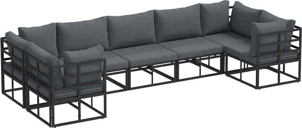 vidaXL Set de canapele pentru grădină cu pernă 7 pcs Negru Aluminiu