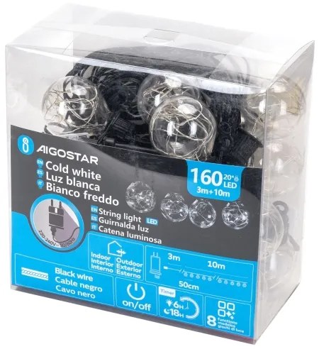 Aigostar - Ghirlandă decorativă LED pentru exterior 160xLED/3,6W/230V 10m IP44 alb rece