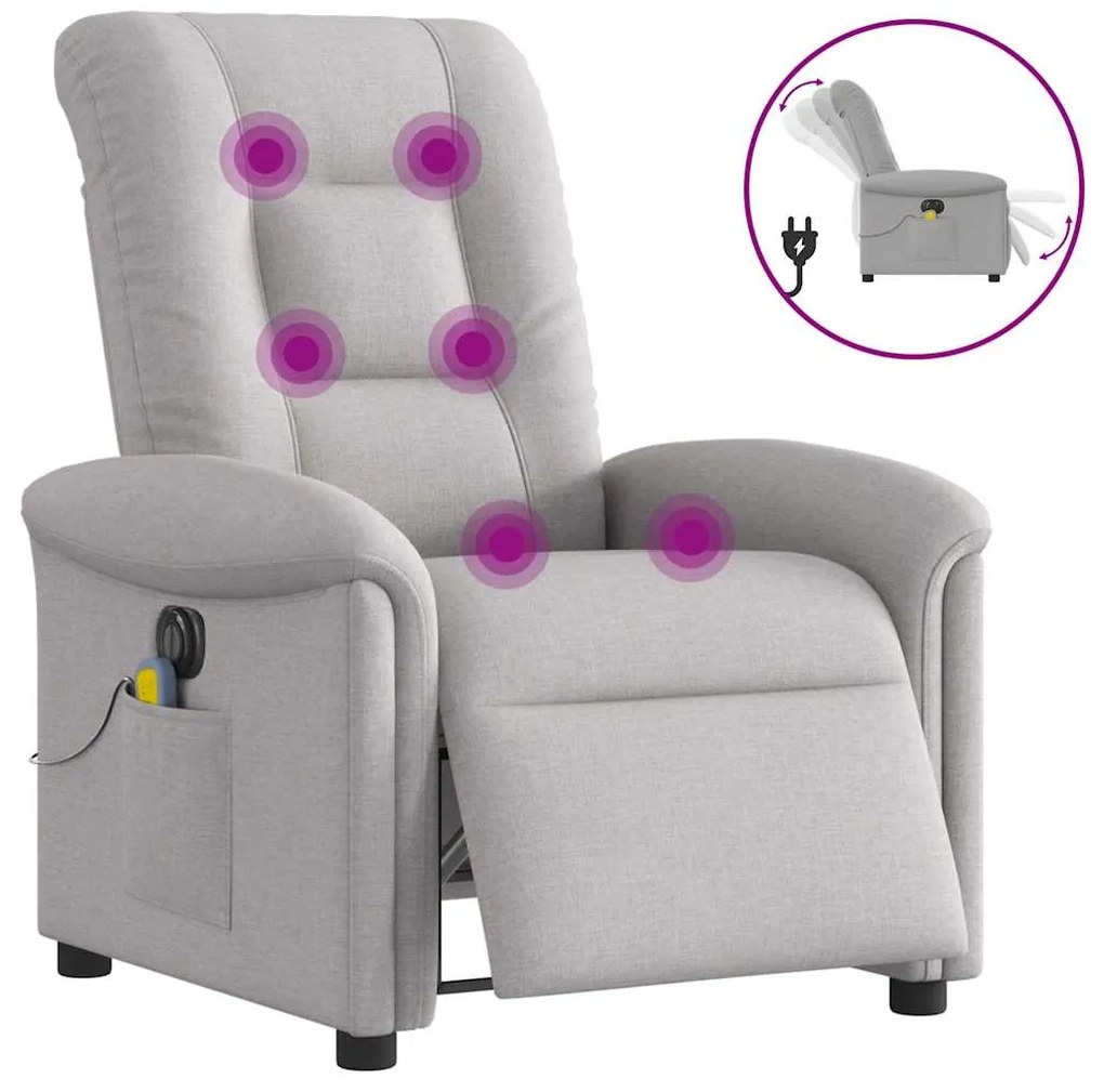 vidaXL Scaun reclinabil electric pentru masaj Cloud Grey Fabric