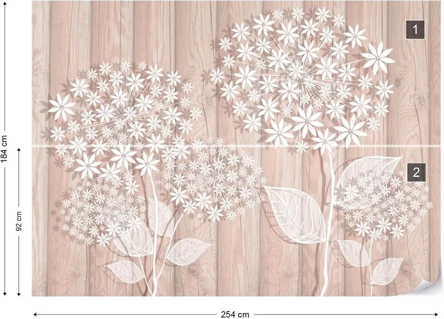 GLIX Fototapet - Illustrated Floral Design Light Pink Wood Plank Texture Vliesová tapeta  - 254x184 cm