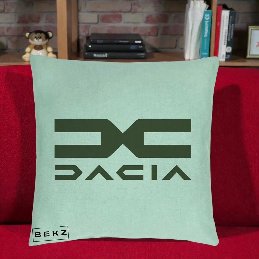 Perna Personalizata cu emblema Dacia, 40x40 cm, Verde Menta, Husa Detasabila, Perna Inclusa, BEKZ®