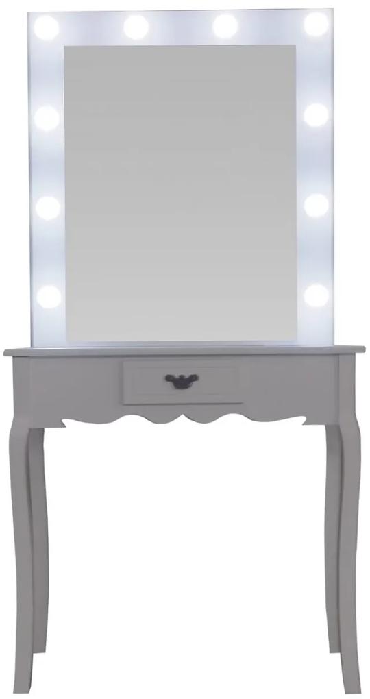 Masă de toaletă Constance, Masă pentru machiaj cu oglindă iluminată LED, 1 sertar, Alb