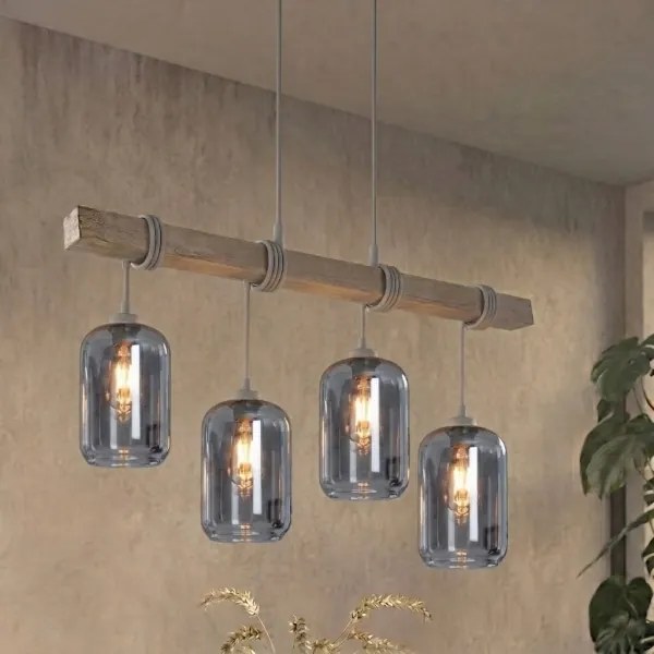 Brilagi - Lustru suspendat pe cablu WOOD GLASS 4xE27/60W/230V pin/gri/gri fumuriu