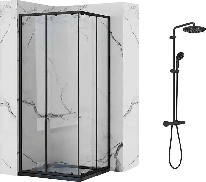 Pachet cabina de dus Rea Punto negru 90x90 cm si coloana de dus Grohe Vitalio Start negru