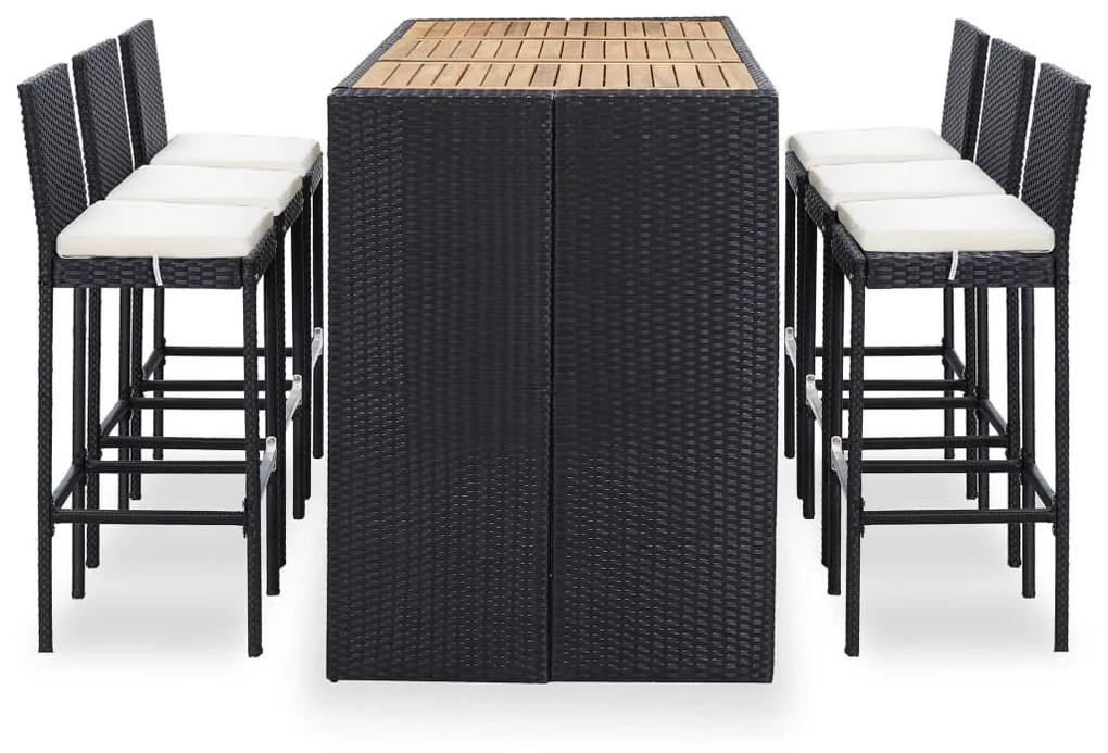 49562 vidaXL Set mobilier bar exterior, cu perne, 7 piese, negru, poliratan