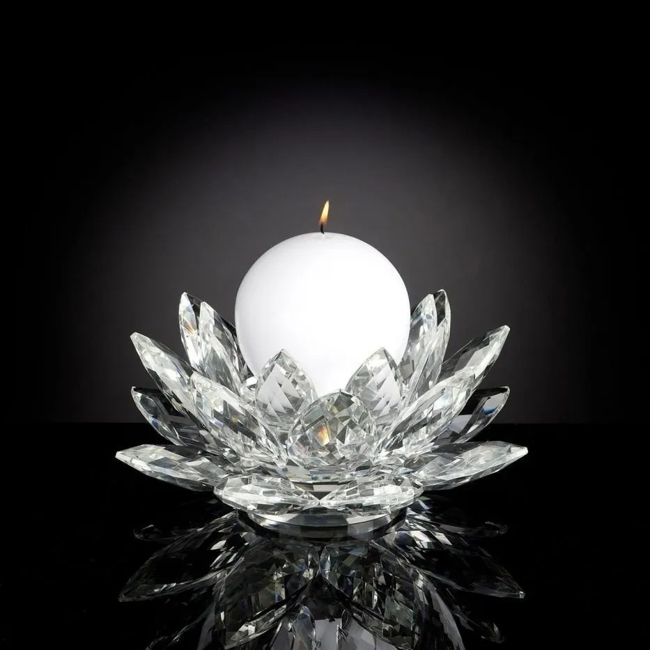 Suport pentru lumanare design LUX, realizat manual din sticla, LOTUS BIG 25cm